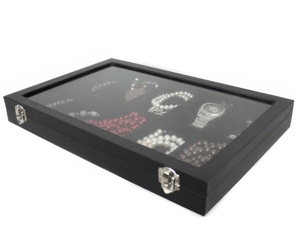 Schmuckkasten Schmucklade Schaukasten Schmuckdisplay mit Glasdeckel mit 10 Fächern schwarz